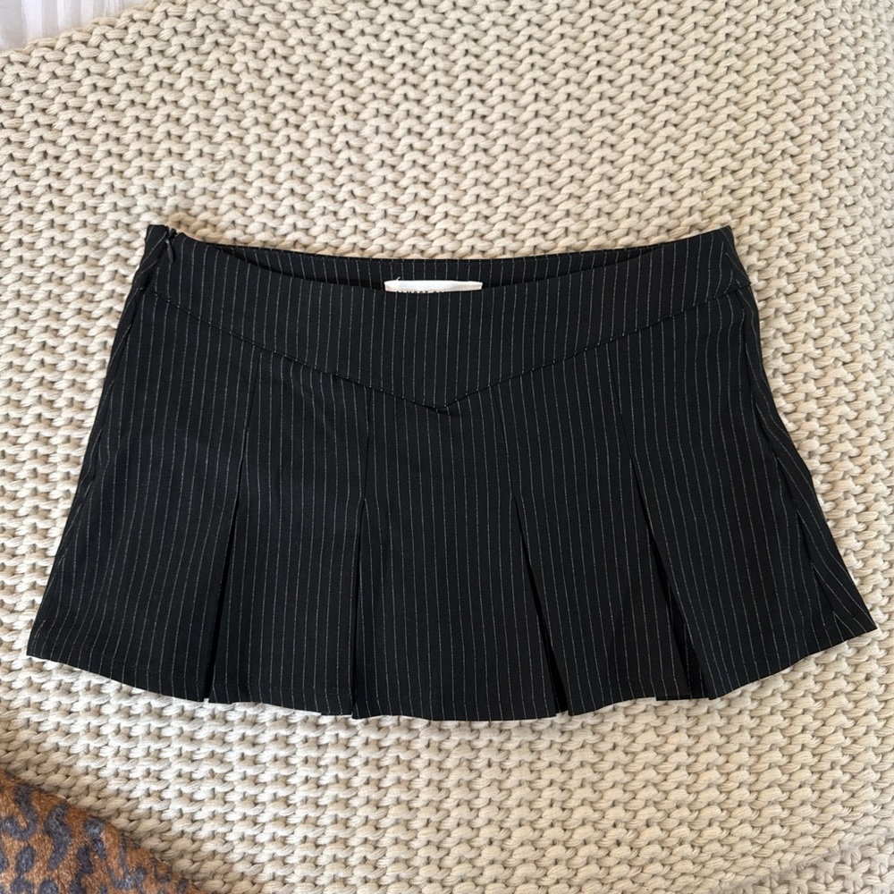 Almost Famous Black Pinstripe Pleated Mini Skirt with shorts